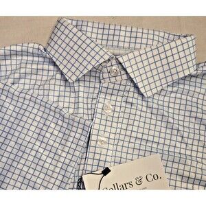 NWT Collars & Co Mens M Dress Collar Polo Shirt Thin Blue Check Performance